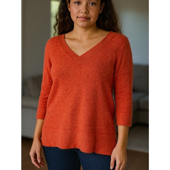 Griffen Cashmere sweater V-neck soft 100% Cashmere, shirt tail hem orange SZ SM - Picture 1 of 9